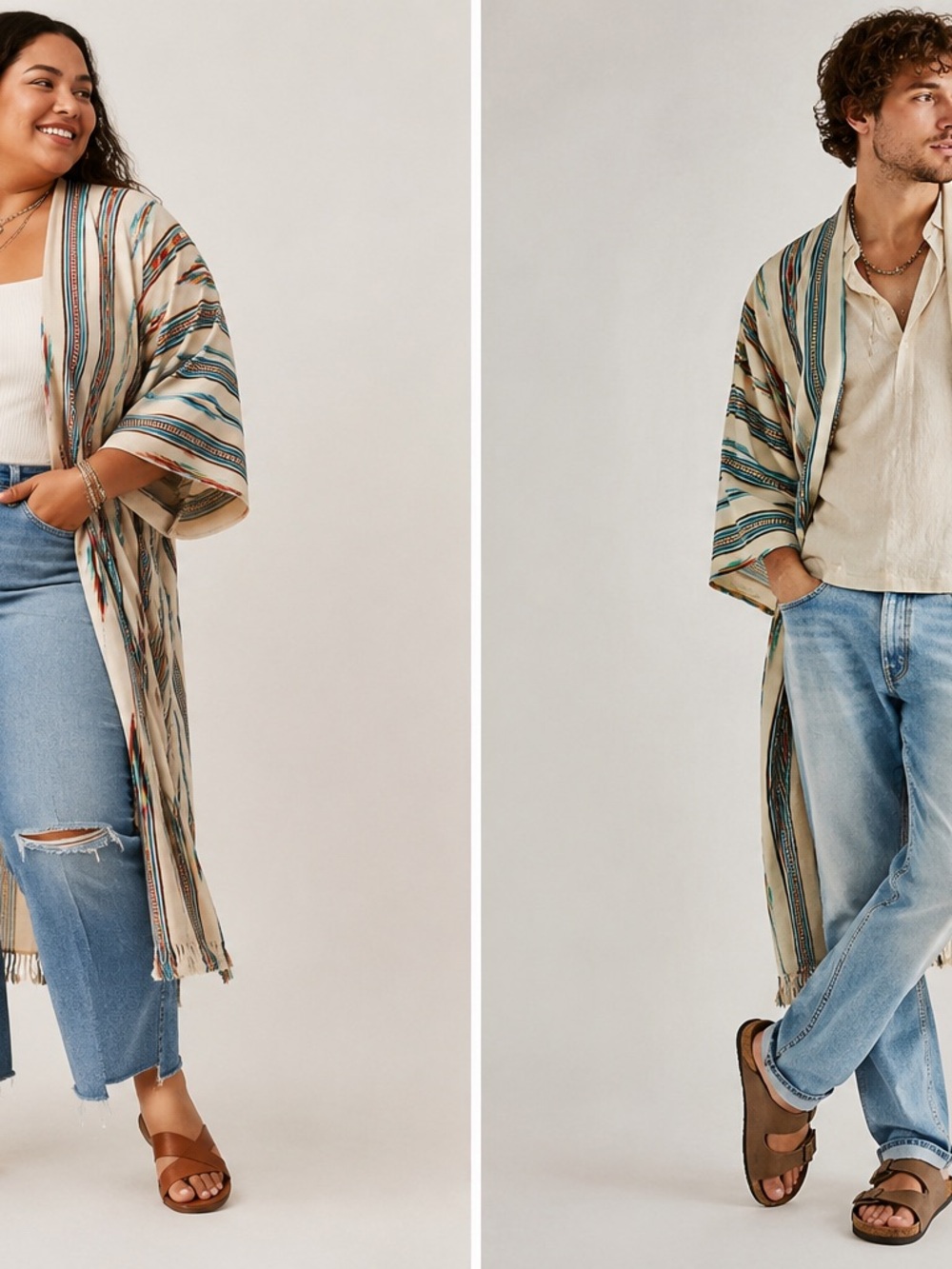 Free People Margarita Woven Kimono Boho Festival Beach Coverup Ivory Western - Picture 3 of 12